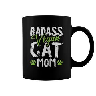 Womens Vegan Cat Mom Mother's-Day Badass Mama Paw Print Kitten Lover Coffee Mug | Mazezy UK