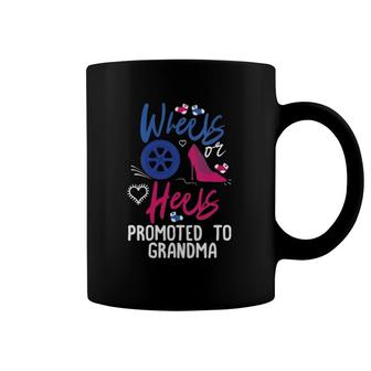 Womens Wheels Or Heels Promoted To Grandma Gender Reveal Party Coffee Mug | Mazezy