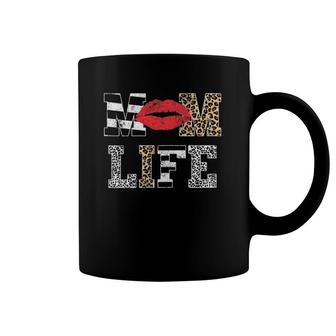 Womens Women Mom Life Vintage Leopard Pattern Red Lips Mother's Day Coffee Mug | Mazezy