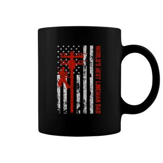 World's Best Lineman Dad American Flag Coffee Mug | Mazezy