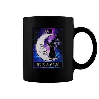 Xvii The Crescent Moon Tarot Card Black Cat With Witch Hat Halloween Coffee Mug | Mazezy
