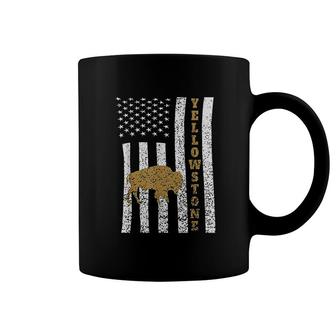 Yellowstone National Park Buffalo American Flag Coffee Mug | Mazezy