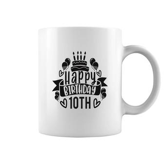 10Th Birthday 10 Years Old Happy Birthday 10Th Cake With Candle Coffee Mug - Seseable