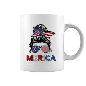 4Th Of July Merica Sunglasses Classy Mom Life Messy Bun Coffee Mug | Mazezy