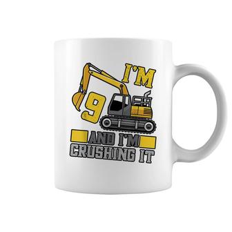 9 Year Old Crushing It Construction Truck 9Th Birthday Coffee Mug - Seseable