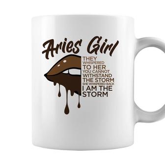 Aries Girl I Am The Storm Brown Lip Girl Birthday Gift Coffee Mug | Seseable CA