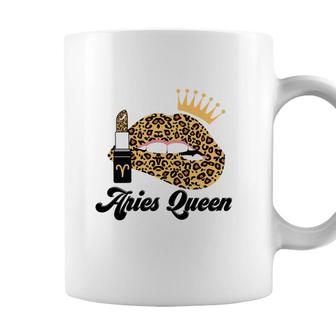 Aries Queen Aries Girls Yellow Lipstick Leopard Birthday Gift Coffee Mug - Seseable