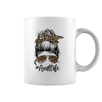 Aunt Life Cute Messy Bun Leopard Girl Mother's Day Funny Coffee Mug | Mazezy CA