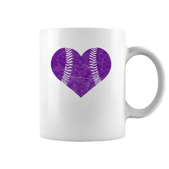 Baseball Heart Softball Mom Matching Team Gift Purple Coffee Mug | Mazezy