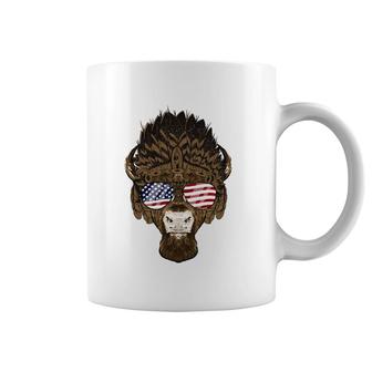 Bison Buffalo Wearing Usa Sunglasses American Flag Patriotic Coffee Mug | Mazezy