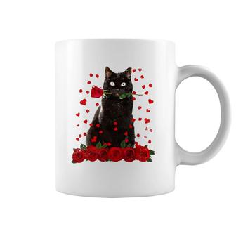 Black Cat Biting Rose Hearts Valentine's Day Animal Pet Coffee Mug | Mazezy