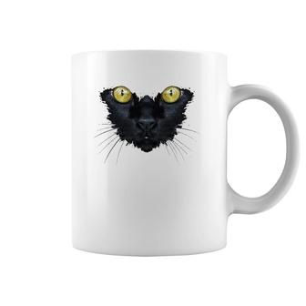 Black Cat Yellow Eyes Kitty Kitten Cat Face Coffee Mug | Mazezy