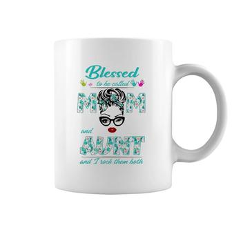 Blessed To Be Called Mom And Aunt Messy Bun Flower Floral Coffee Mug | Mazezy