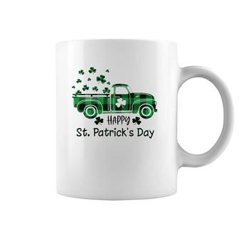 Buffalo Plaid Shamrock Vintage Truck Happy St Patrick's Day Coffee Mug | Mazezy