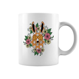 Bunny Cat Wearing Leopard Sunglasses Floral Easter Day Coffee Mug - Seseable