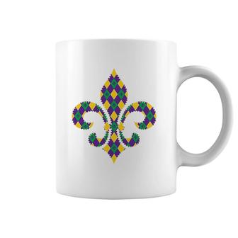 Checkered Mardi Gras Fleur De Lys Symbol Coffee Mug | Mazezy