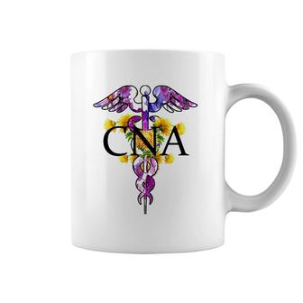 Cna Certified Nurse Assistant Caduceus With Flowers Flowery Coffee Mug | Mazezy