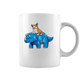 Corgi Riding A Dinosaur - Dinosaur Historical Dino Coffee Mug | Mazezy