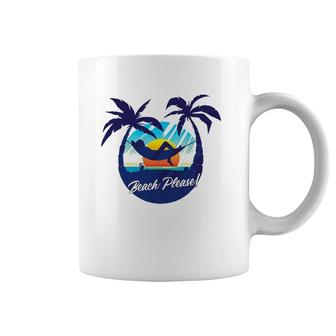 Cute Tropical Beach Please Sunset And Palm Trees - Beach Coffee Mug | Mazezy