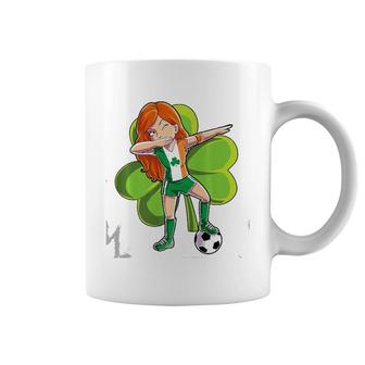 Dabbing Soccer Girl St Patrick's Day Kids Women Ireland Flag Premium Coffee Mug | Mazezy AU
