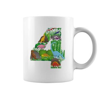 Dinosaurs Jungle Scene Fourth Birthday Number Four Coffee Mug | Mazezy