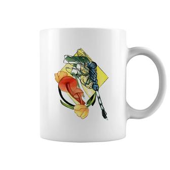Dragonfly Mushroom And Tulips Flowers Flying Insect Fungi Coffee Mug | Mazezy
