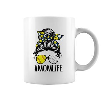 Dy Mom Life Softball Volleyball Mothers Day Messy Bun Coffee Mug | Mazezy