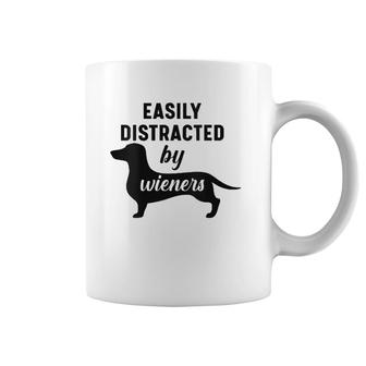 Easily Distracted By Wieners Dachshund Funny Weiner Dog V-Neck Coffee Mug | Mazezy