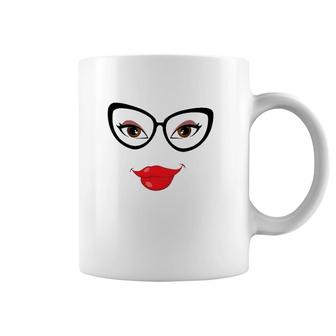Eyes Lips And Glasses Girl's Face Coffee Mug | Mazezy