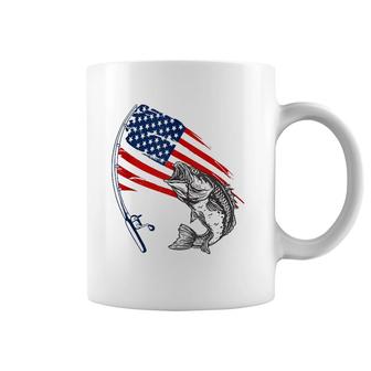 Fishing American Flag Vintage Bass Fisherman Fishing Pole Coffee Mug | Mazezy