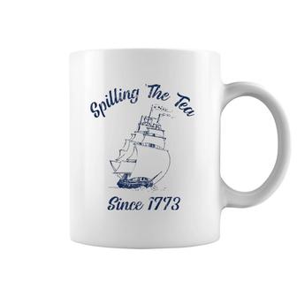 Fourth Of July Spilling The Tea 1773 Funny American History Coffee Mug | Mazezy