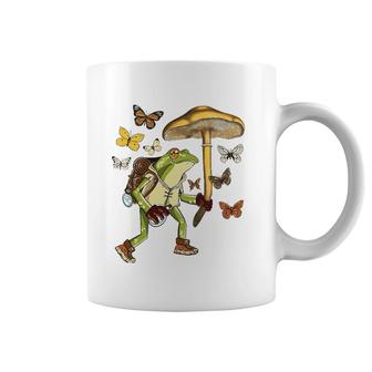 Frog Mushroom Umbrella Butterflies Cottagecore Goblincore Coffee Mug | Mazezy