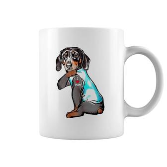 Funny Dachshund Dog Tattoo I Love Mom Dogmom Gift Coffee Mug | Mazezy