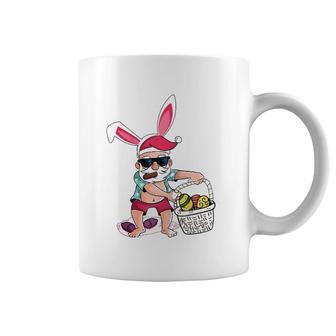 Funny Easter Bunny Santa With Bunny Ears & Easter Egg Basket Raglan Baseball Tee Coffee Mug | Mazezy