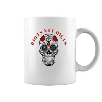 Girl Power - Riots Not Diets Activist Skull Floral Rose Coffee Mug | Mazezy