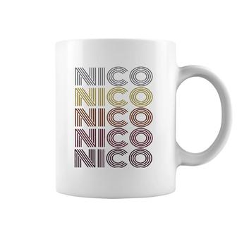 Graphic Tee First Name Nico Retro Pattern Vintage Style Coffee Mug | Mazezy