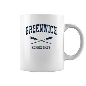 Greenwich Connecticut Vintage Nautical Crossed Oars Navy Coffee Mug | Mazezy UK