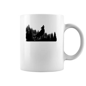 Howling Wolf Mountain Forest Tree Coffee Mug | Mazezy