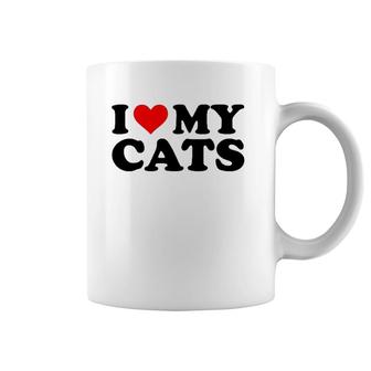 I Love My Cats Funny Red Heart Cats I Heart My Cats Coffee Mug | Mazezy