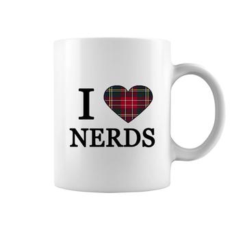 I Love Nerds Royal Plaid Heart Coffee Mug | Mazezy