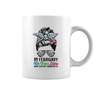 In February We Wear Zebra Messy Bun Rare Disease Awareness Coffee Mug | Mazezy