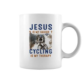 Jesus Is My Savior Cycling Is My Therapy Coffee Mug | Mazezy
