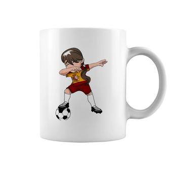 Kids Spanish Dabbing Soccer Girl Spain Flag Gift Coffee Mug | Mazezy