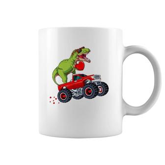 Kids Valentine's Day T Rex Riding Monster Truck Funny Toddler Coffee Mug | Mazezy