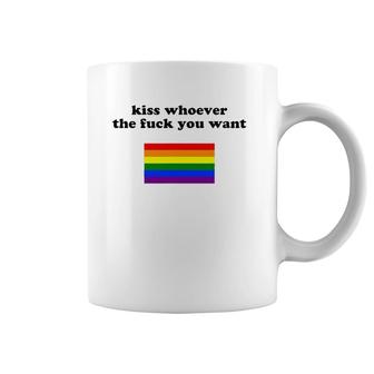 Kiss Whoever You Want Lgbtq Gay Pride Rainbow Flag Coffee Mug | Mazezy