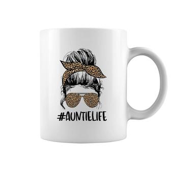 Leopard Auntie Life Messy Bun, Gifts For Aunt Mothers Day Coffee Mug | Mazezy AU