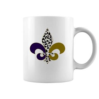 Leopard Purple & Gold Mardi Gras Fleur De Lys Symbol Coffee Mug | Mazezy