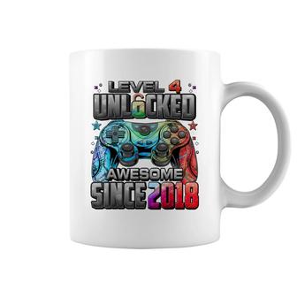 Level 4 Unlocked Awesome Since 2018 4Th Birthday Gaming Coffee Mug - Seseable