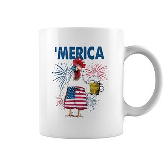 Merica Funny Chicken With Beer Usa Flag 4Th Of July Coffee Mug | Mazezy