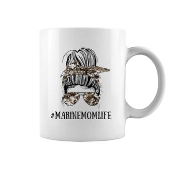 Messy Bun Life Of A Mom Of A Marine Mother's Day Military Coffee Mug | Mazezy DE